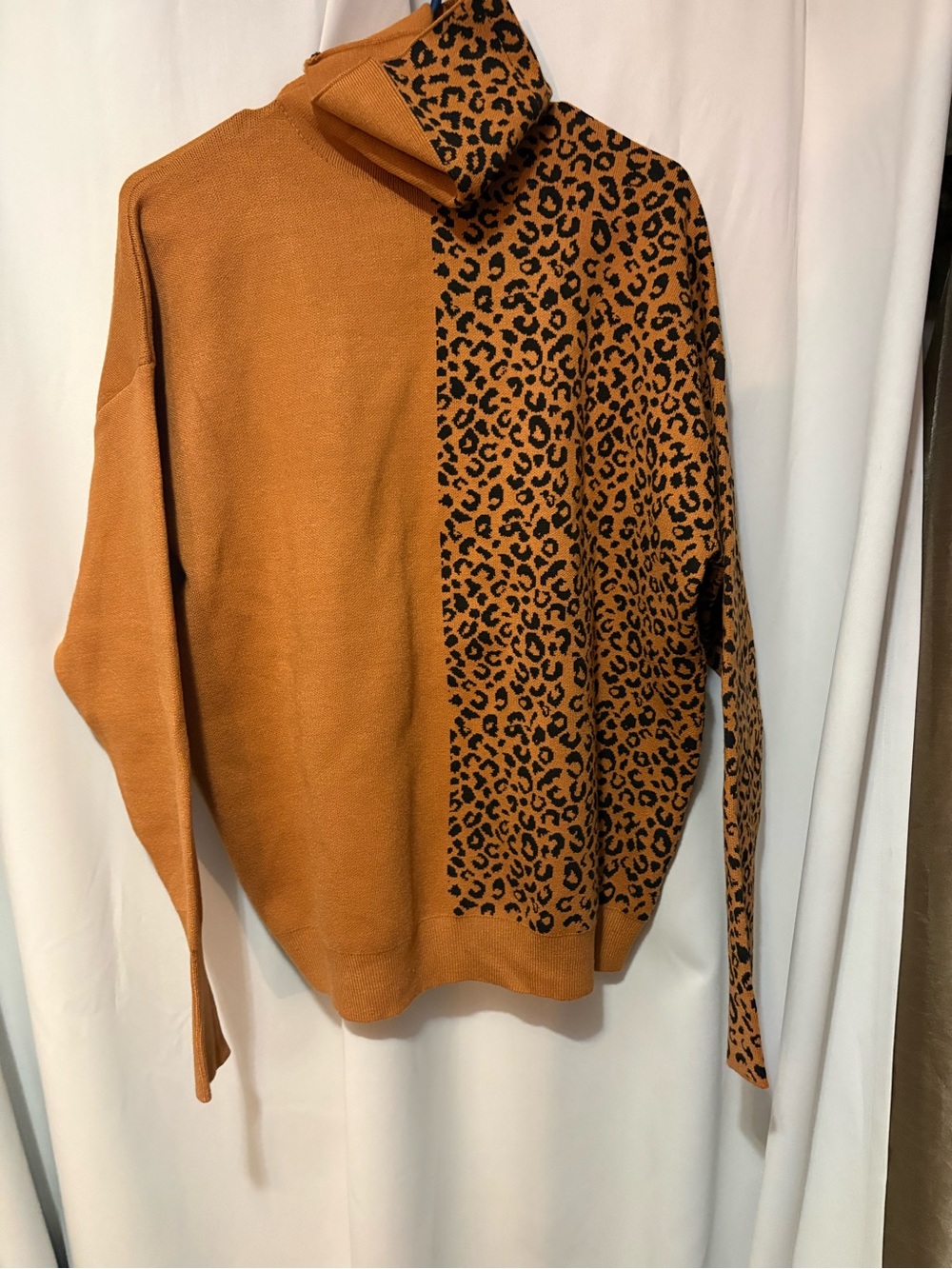 Camel Leopard-Print Thick Turtleneck Sweater #2431